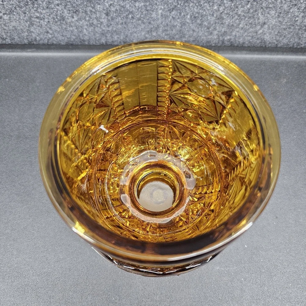 Vintage Indiana Glass Large Golden Amber Stars And Bars Fairy Lamp